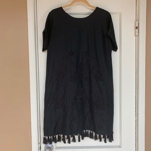 Madewell Linen/Cotton Shift Dress With Fringe Hem